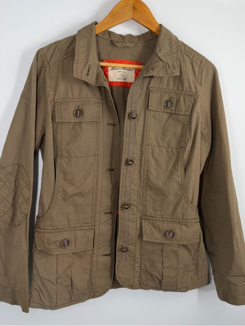 Eddie Bauer Military Khaki High Neck Utility Field Jacket Fitted Tailored Sexy